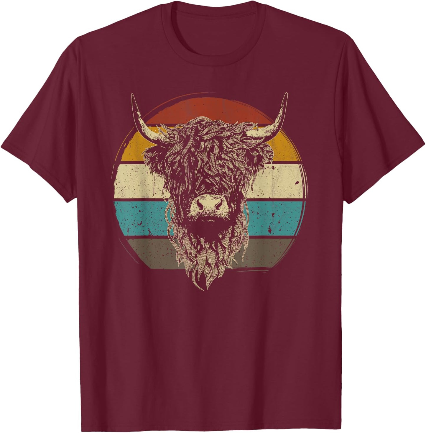 Scottish Highland Cow Cattle Hairy Cow Retro for cow lovers T-Shirt - T-Shirt | Maroon
