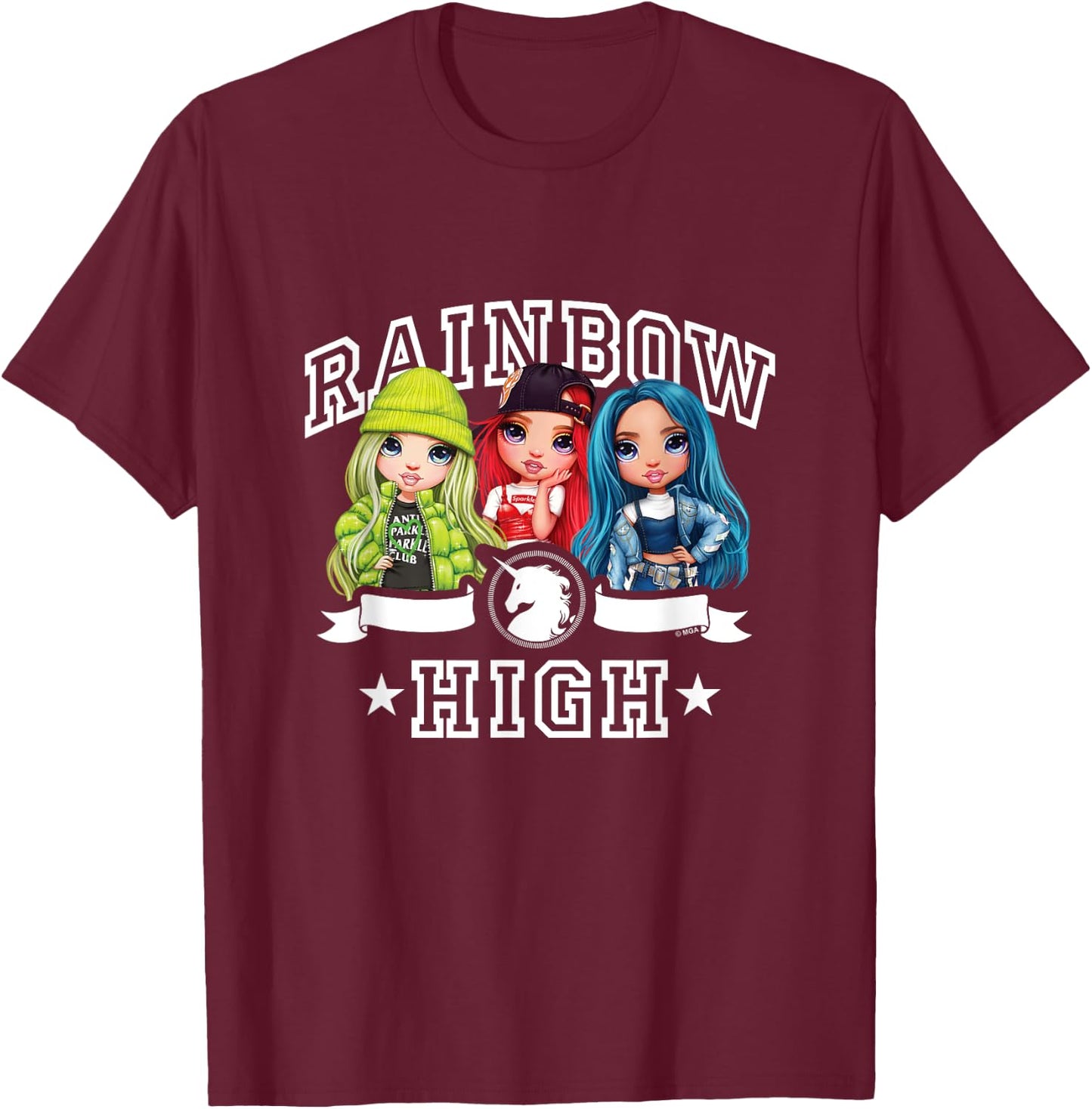 Rainbow High - Skylar Ruby Jade Collegiate Unicorn Logo T-Shirt - T-Shirt | Maroon