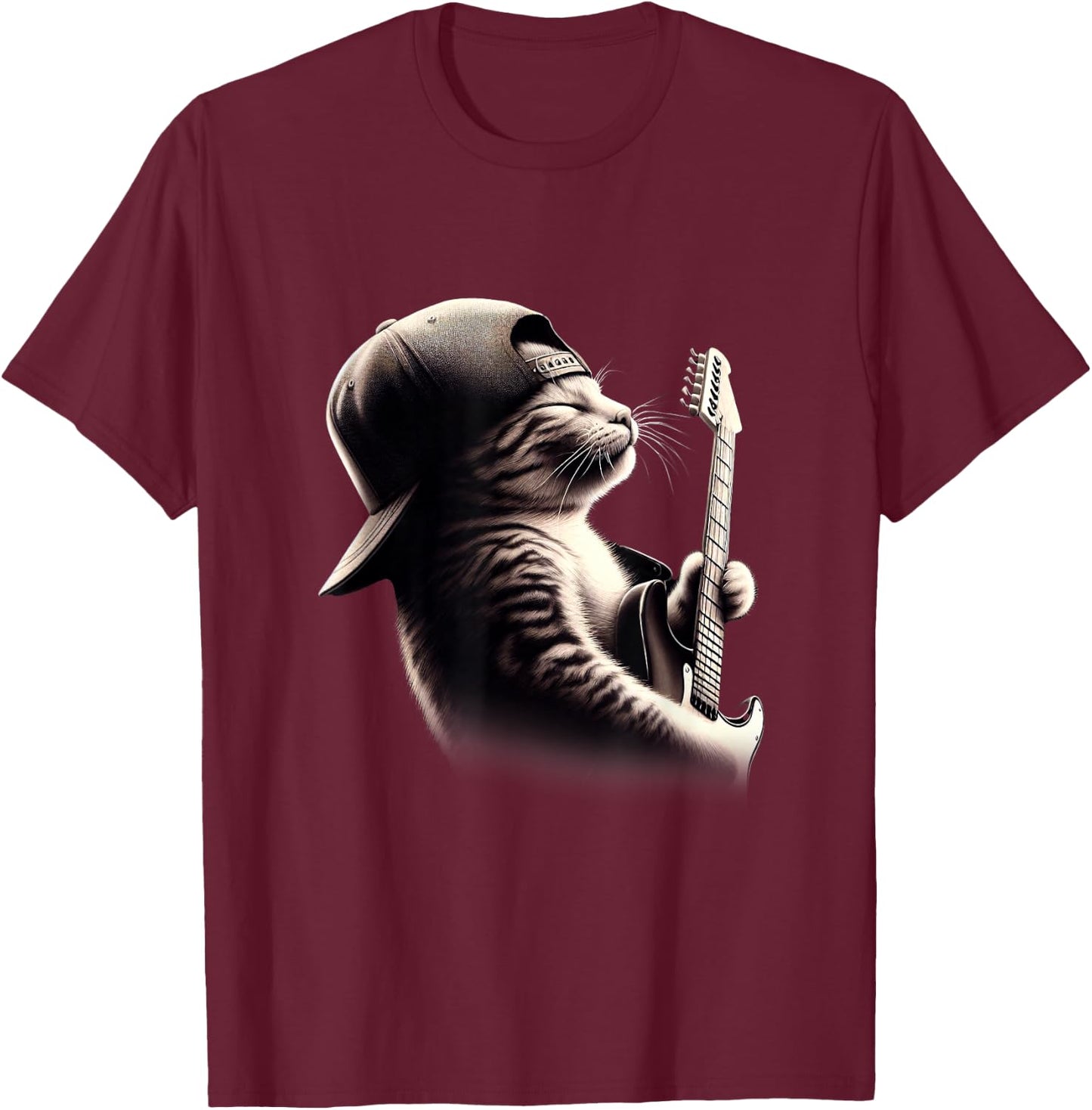 Cat Playing Guitar - Funny Rock Music Guitar Cat T-Shirt - T-Shirt | Maroon