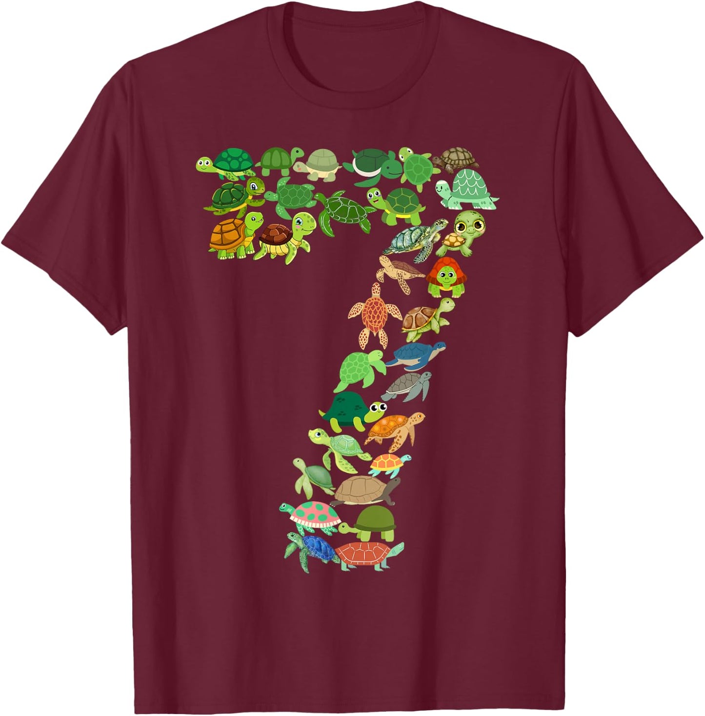Kids 7th Birthday Sea Turtle Tortoise Themed 7 Years Old Boy T-Shirt - T-Shirt | Maroon