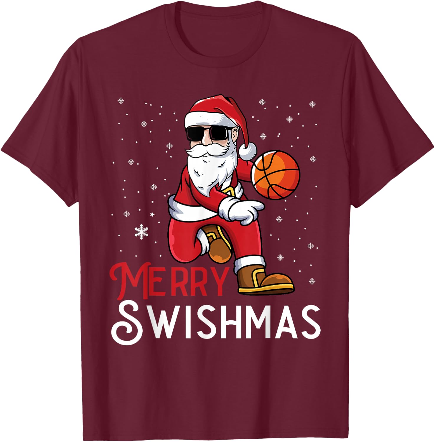 Merry Swishmas Funny Christmas Santa Basketball Player T-Shirt - T-Shirt | Maroon