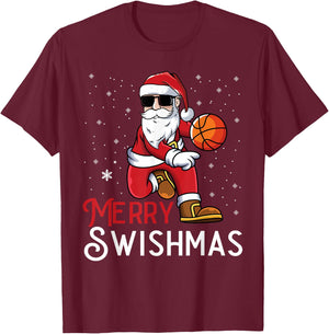 Merry Swishmas Funny Christmas Santa Basketball Player T-Shirt - T-Shirt | Maroon