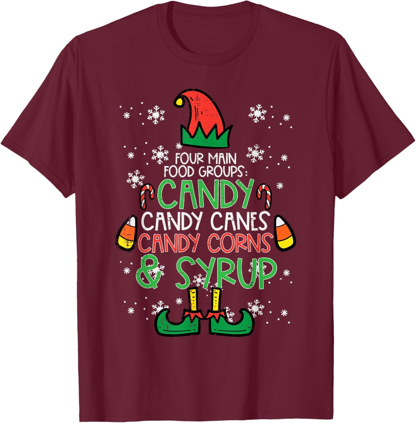 Christmas Food Groups Funny Xmas Candy Cane Men Women Kids T-Shirt - T-Shirt | Maroon