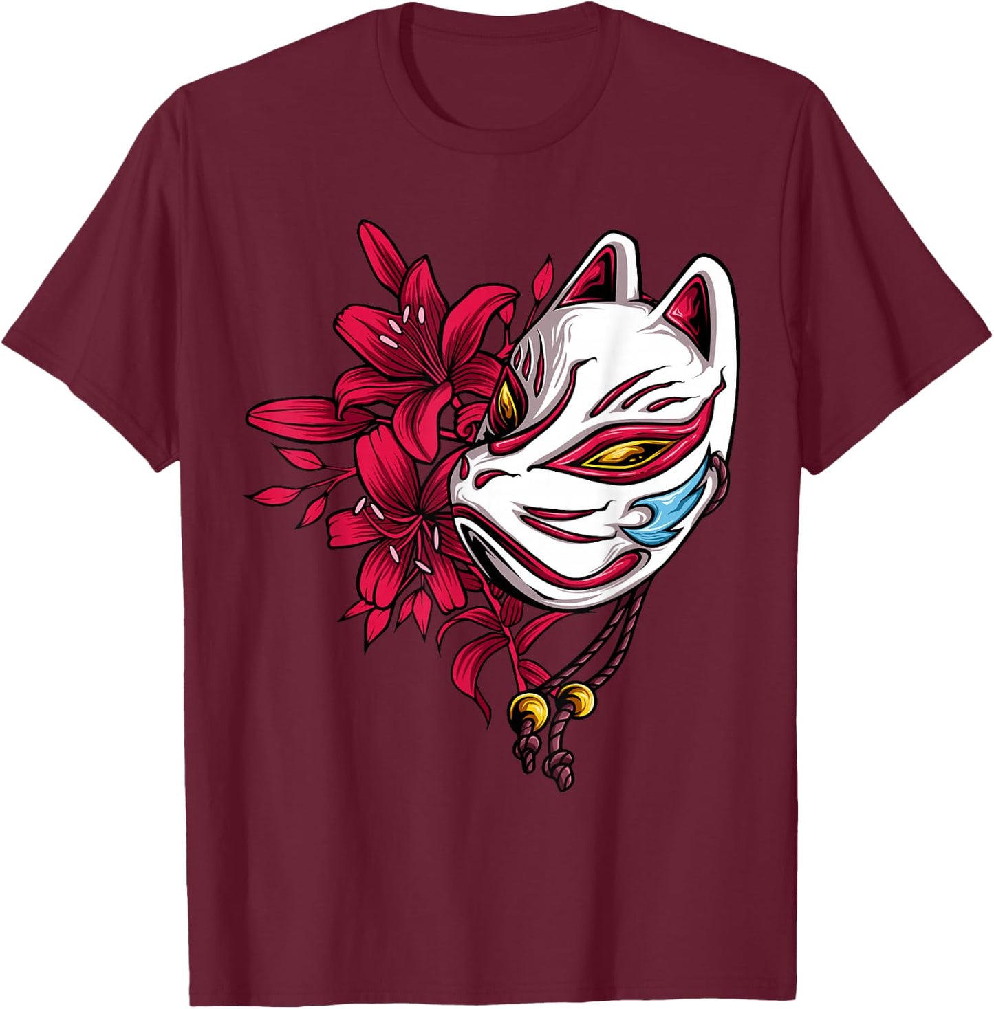 Kitsune the Japanese Nine Tailed Fox T-Shirt - T-Shirt | Maroon