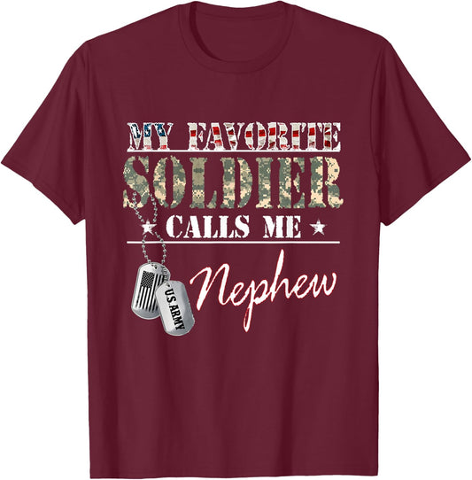 My Favorite Soldier Calls Me Nephew Military Family Costume T-Shirt - T-Shirt | Maroon