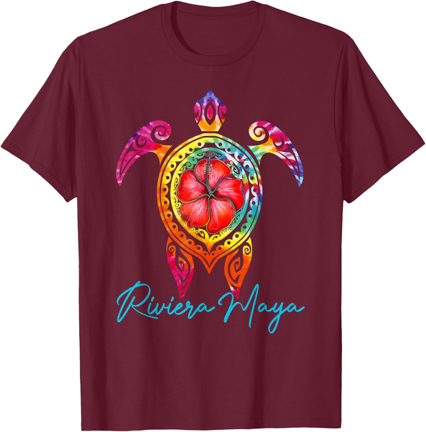 Riviera Maya Mexico Tie Dye Sea Turtle Family Vacation 2025 T-Shirt - T-Shirt | Maroon