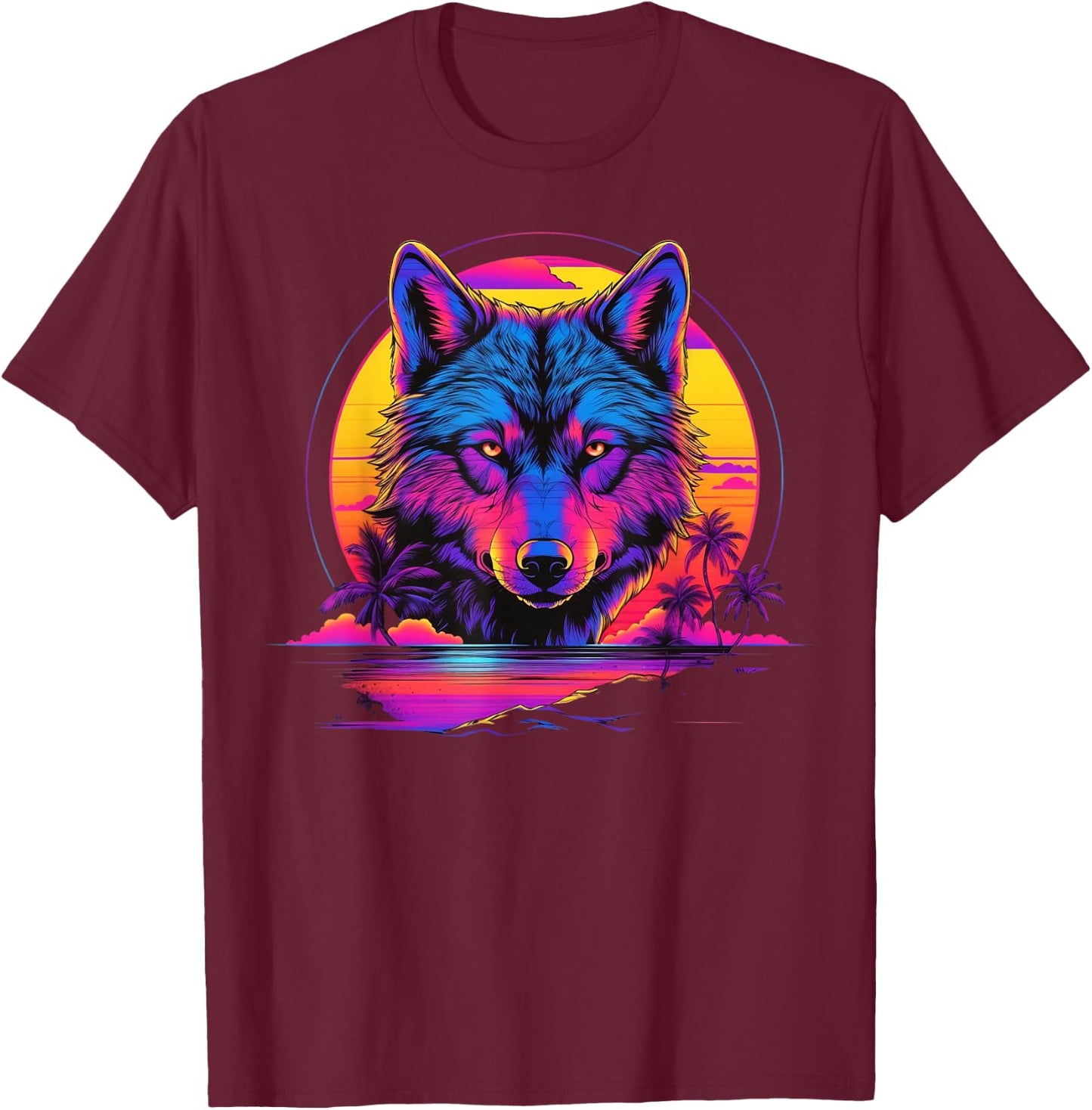 Vintage Retrowave Synthwave 80s Vaporwave Wolf T-Shirt - T-Shirt | Maroon