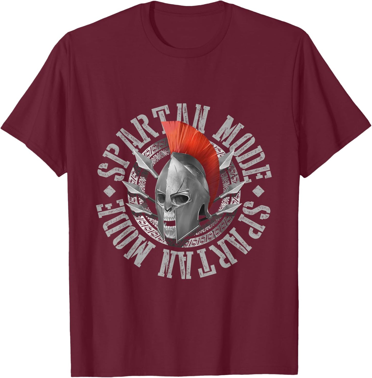 Spartan Mode Skull Helmet Greek Fitness Sparta 300 Gladiator T-Shirt - T-Shirt | Maroon