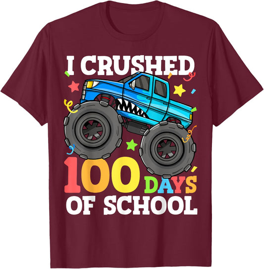 100 Days of School Monster Truck 100th Day of School Boys T-Shirt - T-Shirt | Maroon