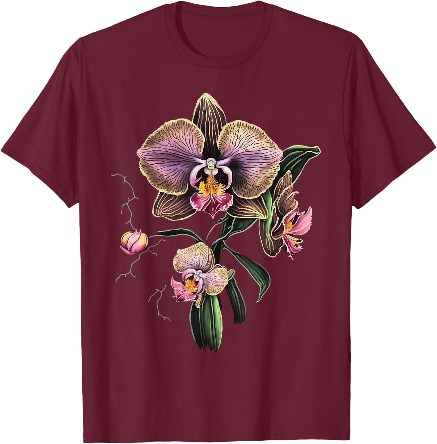 Vintage Orchid Flower on Orchid T-Shirt - T-Shirt | Maroon