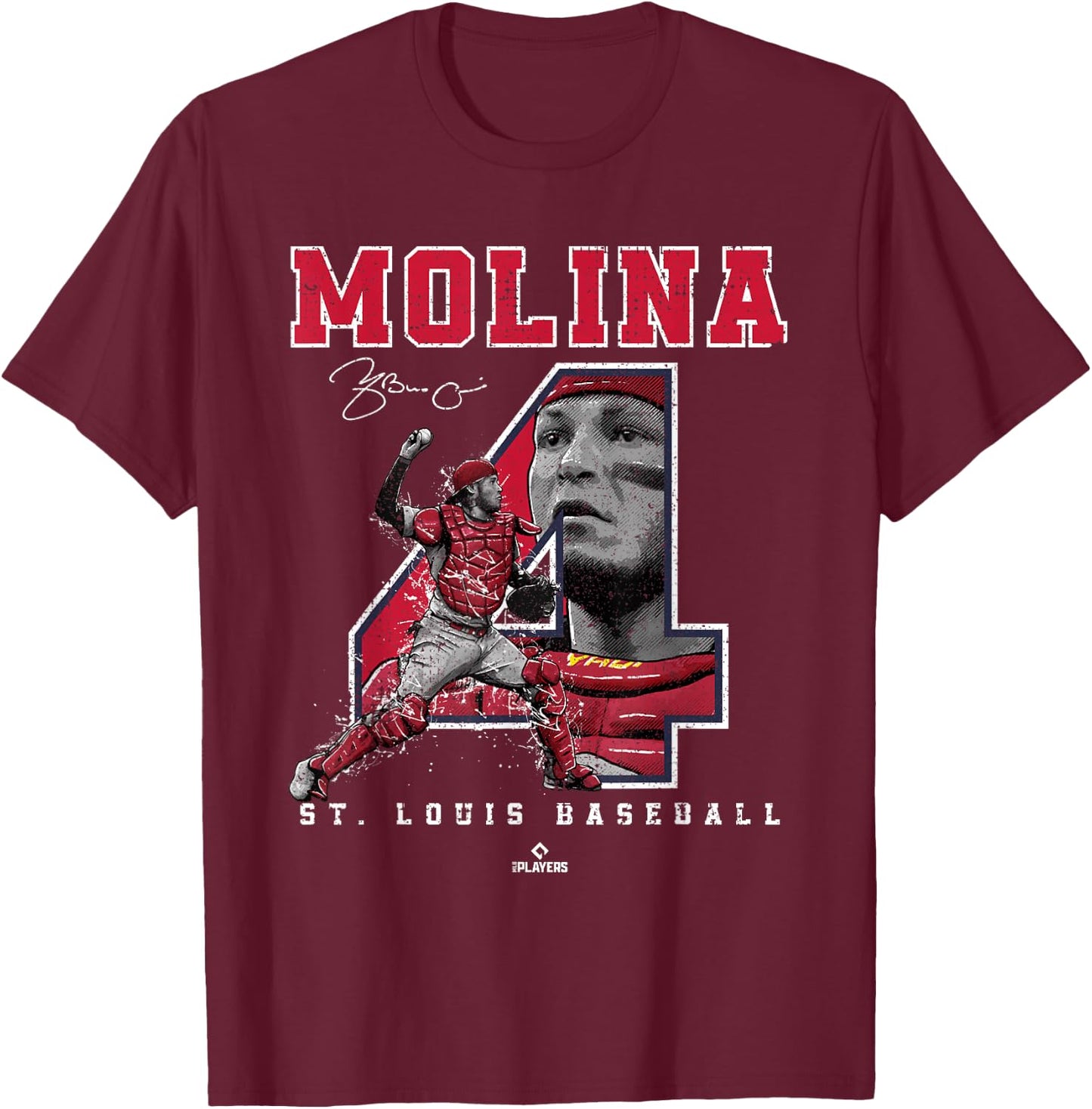 Number and Portrait Yadier Molina St Louis MLBPA T-Shirt - T-Shirt | Maroon