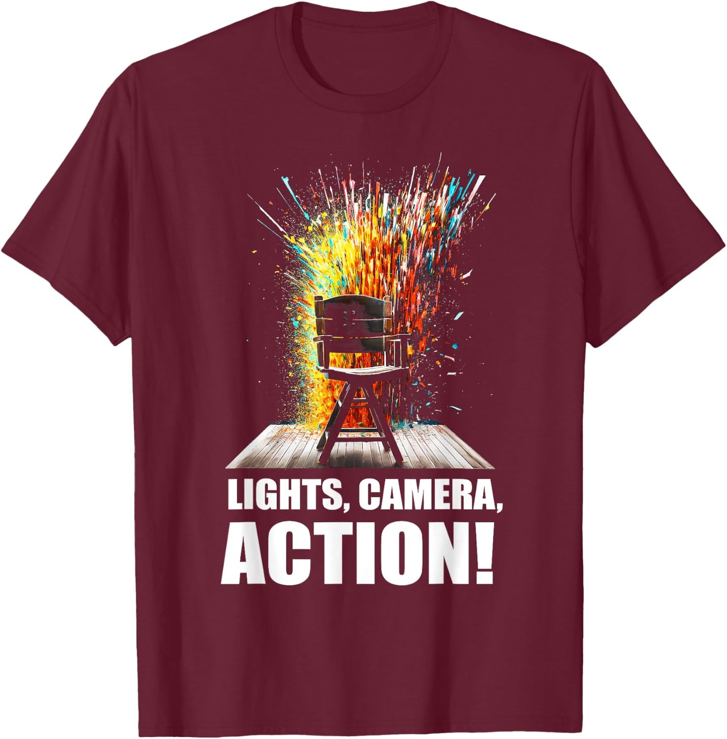 Lights Camera Action Movie Director Movie Clapper Board T-Shirt - T-Shirt | Maroon