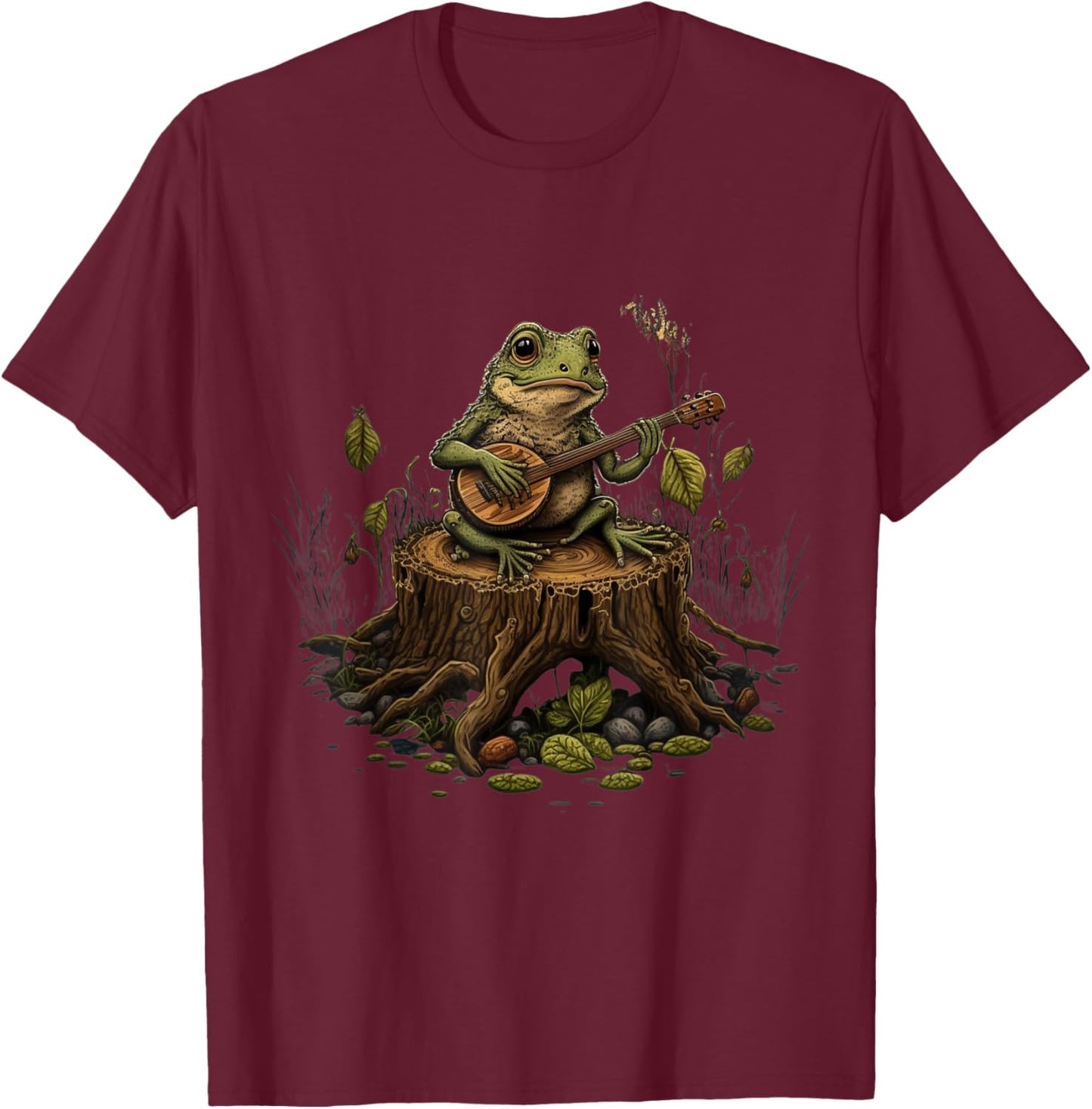 Frog Playing Banjo On Log T-Shirt - T-Shirt | Maroon