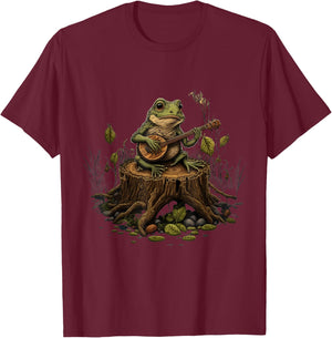 Frog Playing Banjo On Log T-Shirt - T-Shirt | Maroon