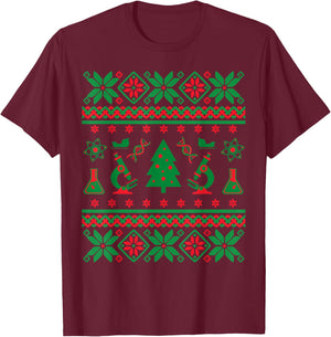 Science Ugly Christmas Sweater - DNA, Chemistry Biology, PCR T-Shirt - T-Shirt | Maroon