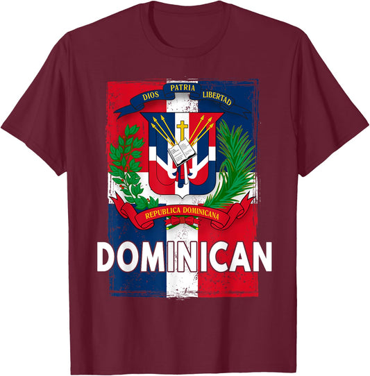 Coat of Arms Republica Dominicana & Dominican Flag Outfit T-Shirt - T-Shirt | Maroon