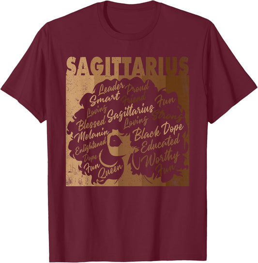 Sagittarius Girl African American Women Melanin Birthday T-Shirt - T-Shirt | Maroon