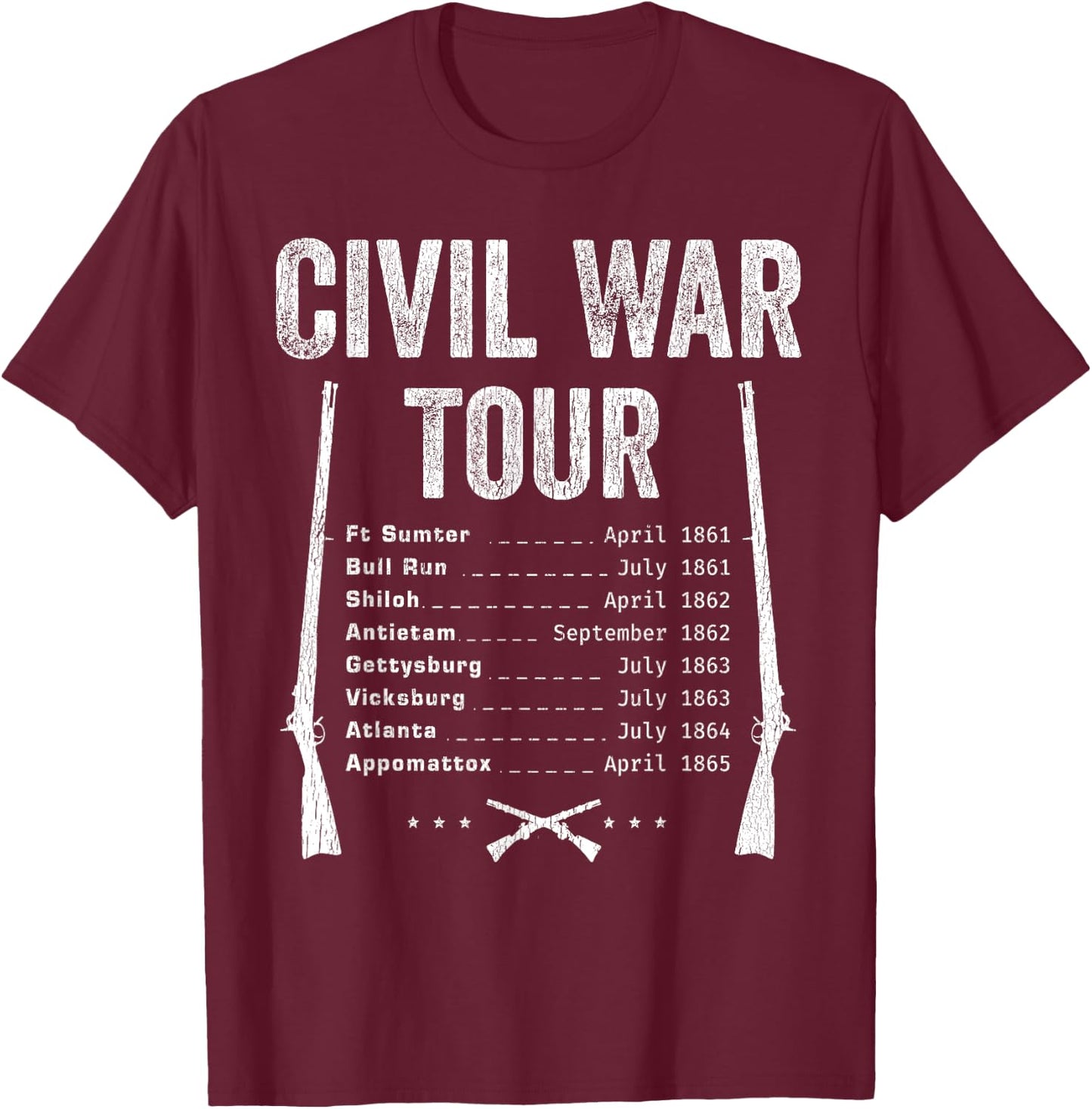 American Civil War Tour Battle Dates Reenactment Gettysburg T-Shirt - T-Shirt | Maroon