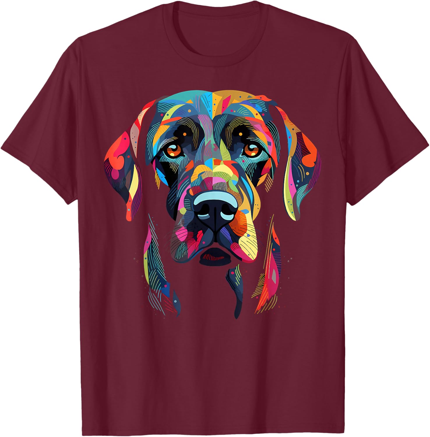 Labrador Retriever Colorful Dog Face Funny Lab Lover Black T-Shirt - T-Shirt | Maroon