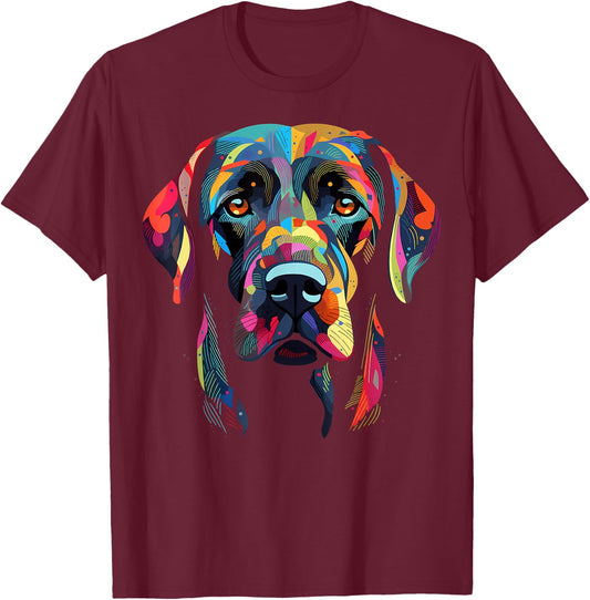 Labrador Retriever Colorful Dog Face Funny Lab Lover Black T-Shirt - T-Shirt | Maroon