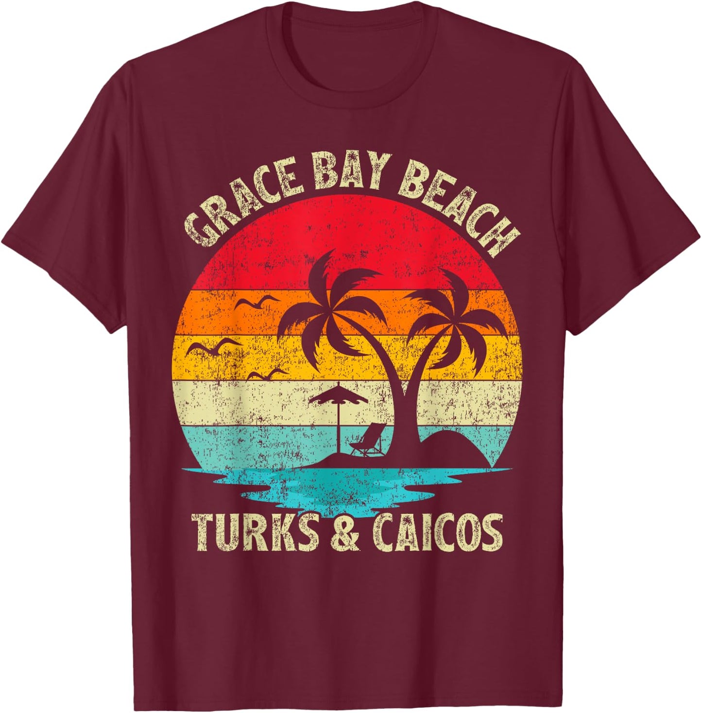 Family Vacation Vintage Turks And Caicos Grace Bay Beach T-Shirt - T-Shirt | Maroon