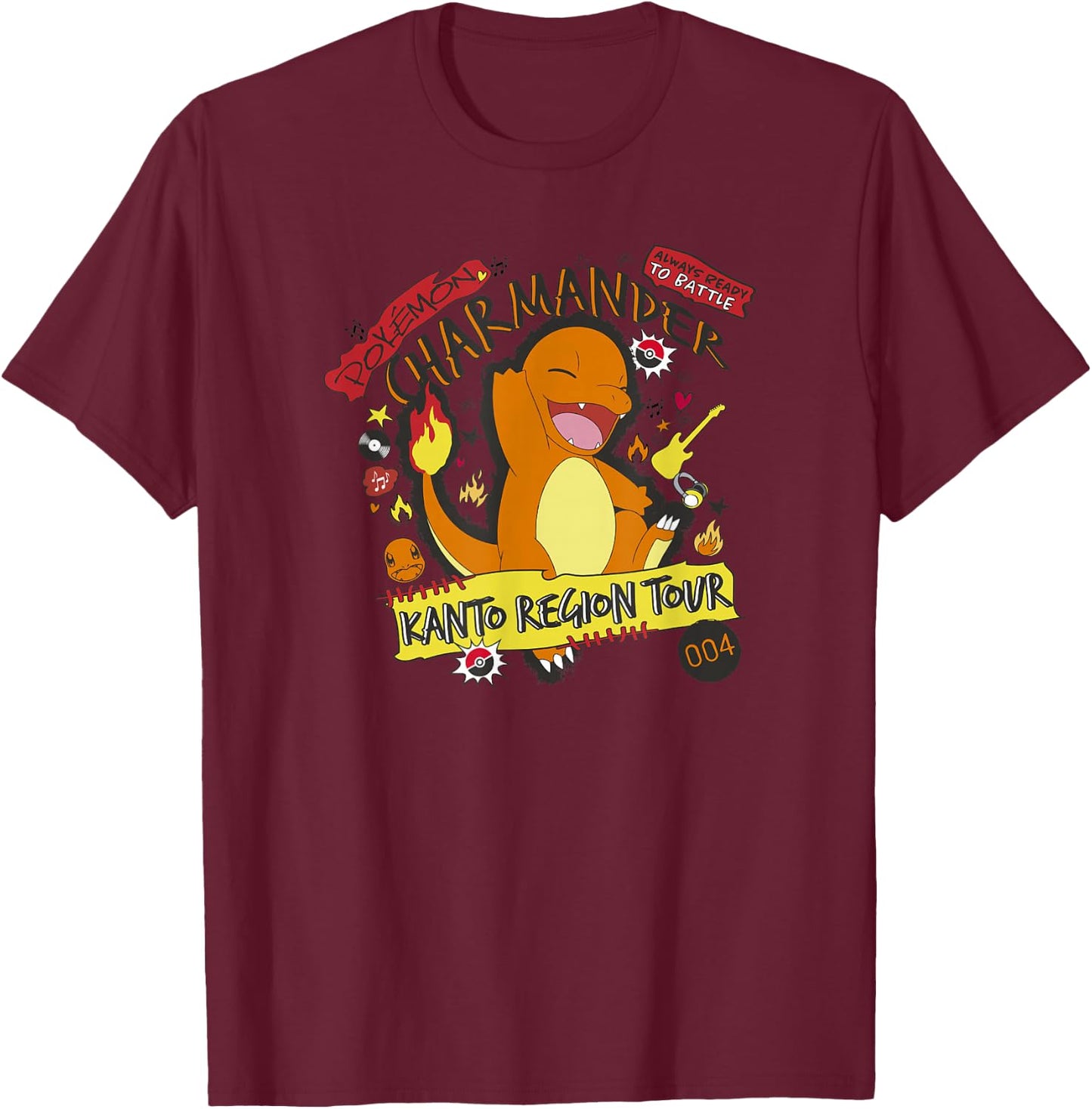 Pokémon Charmander 004 Kanto Region Tour Music Poster T-Shirt - T-Shirt | Maroon