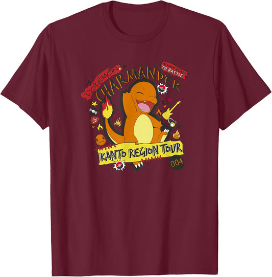 Pokémon Charmander 004 Kanto Region Tour Music Poster T-Shirt - T-Shirt | Maroon