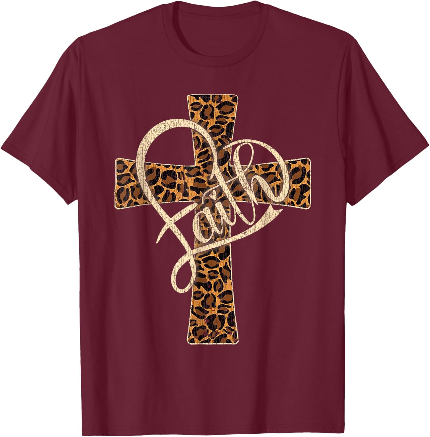 Vintage Faith Christian Men Leopard Cheetah Print T-Shirt - T-Shirt | Maroon
