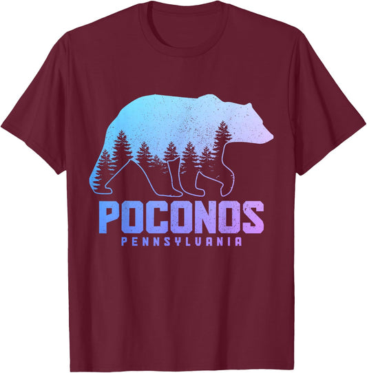 Poconos Pennsylvania Bear Hiking Vintage Pocono Mountains T-Shirt - T-Shirt | Maroon