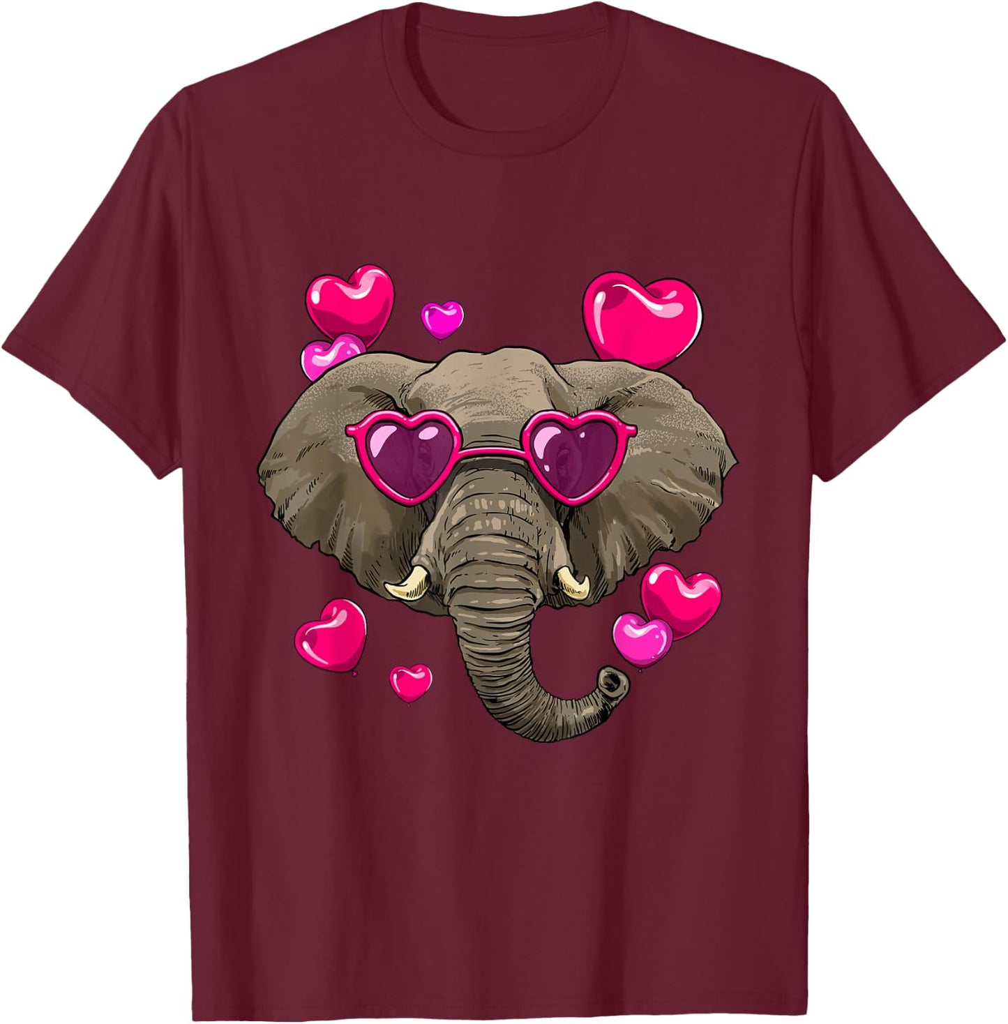 Valentines Day Elephant Heart Love Couples Elephant Lover T-Shirt - T-Shirt | Maroon