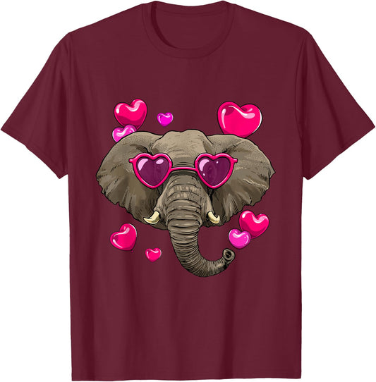 Valentines Day Elephant Heart Love Couples Elephant Lover T-Shirt - T-Shirt | Maroon