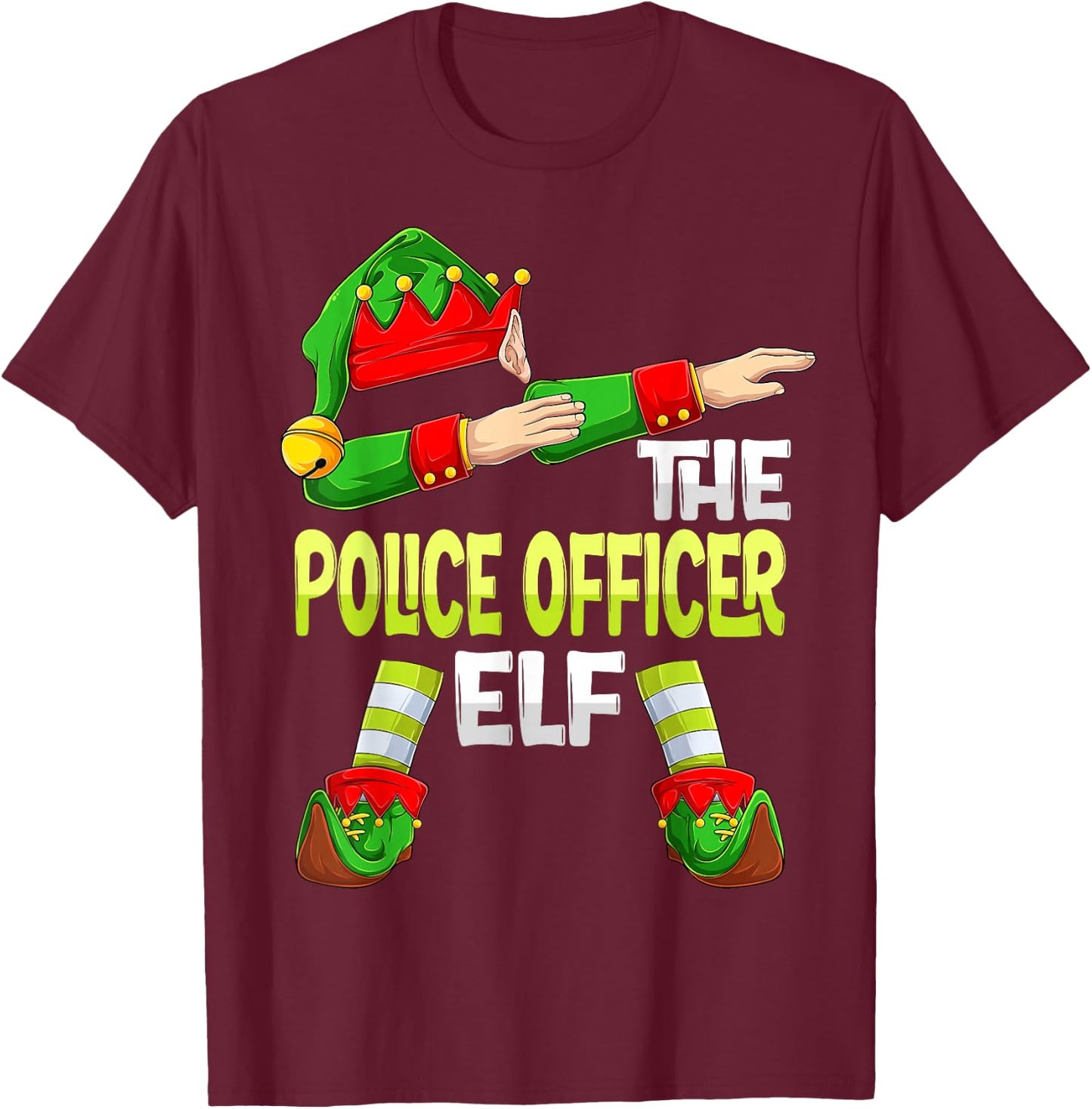 Dabbing Elf Christmas Policeman The Police Officer Elf T-Shirt - T-Shirt | Maroon