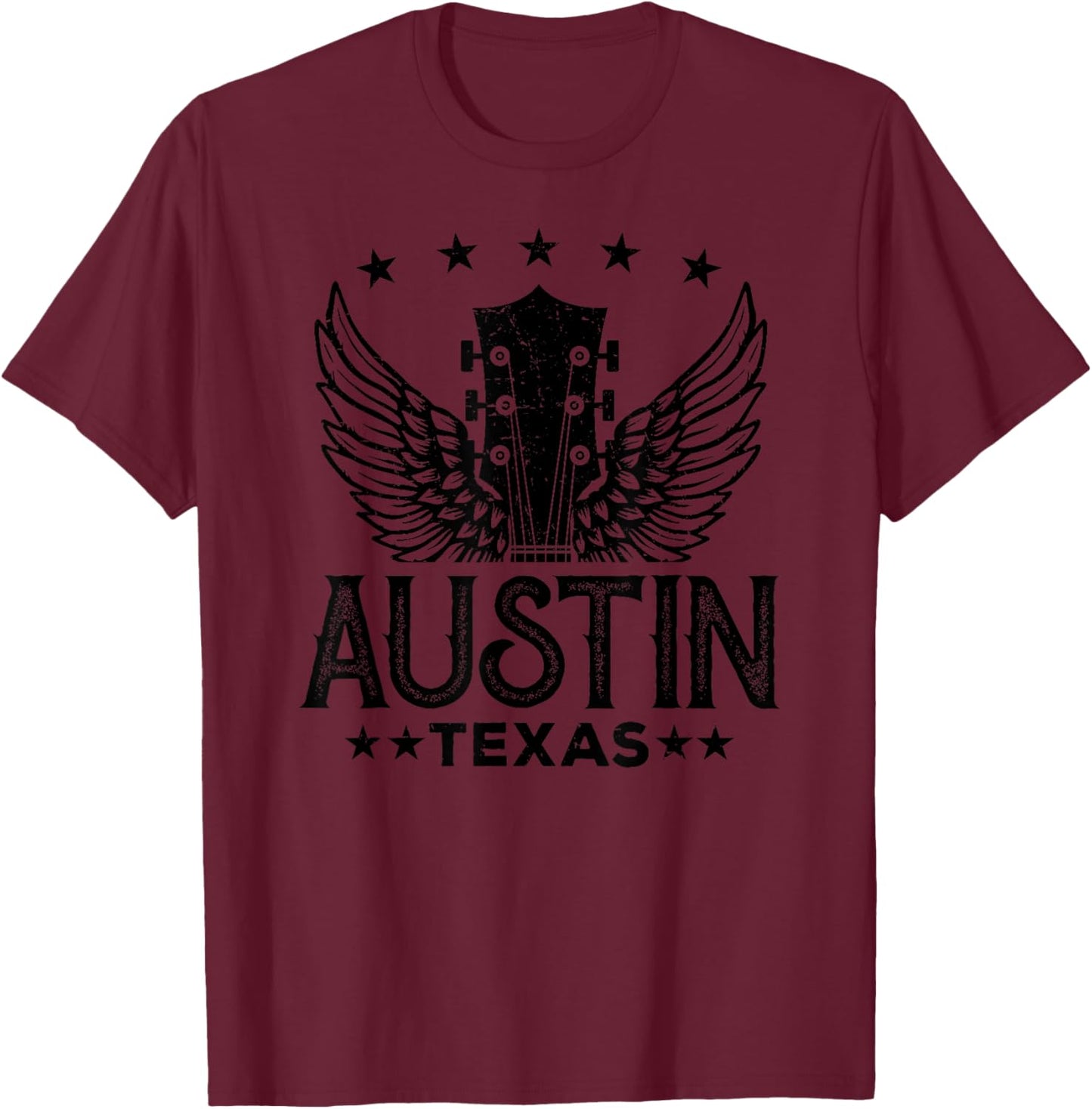 Retro Austin Texas Guitar Vintage Country Music Concert T-Shirt - T-Shirt | Maroon