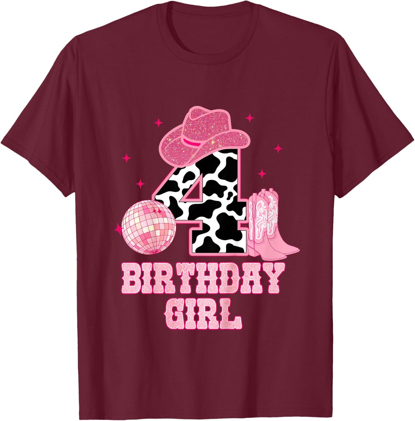 Happy 4th Birthday Girl Outfit Rodeo Western Cowgirl Cowboy T-Shirt - T-Shirt | Maroon