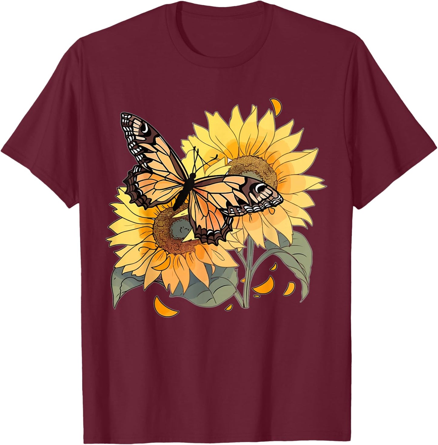 Cute Butterfly Sunflower design butterflies and butterfly T-Shirt - T-Shirt | Maroon