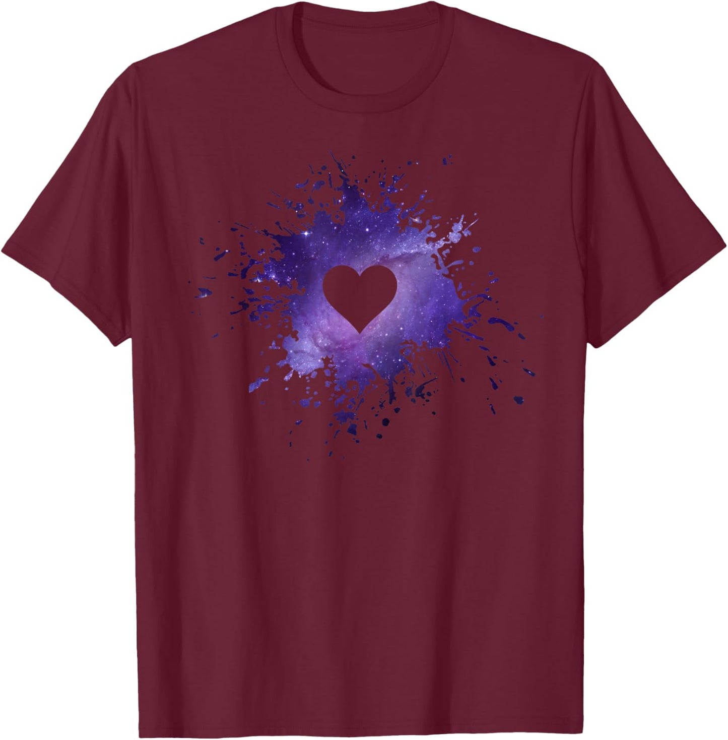 Purple Galaxy Splatter Heart Valentine's Day Design T-Shirt - T-Shirt | Maroon