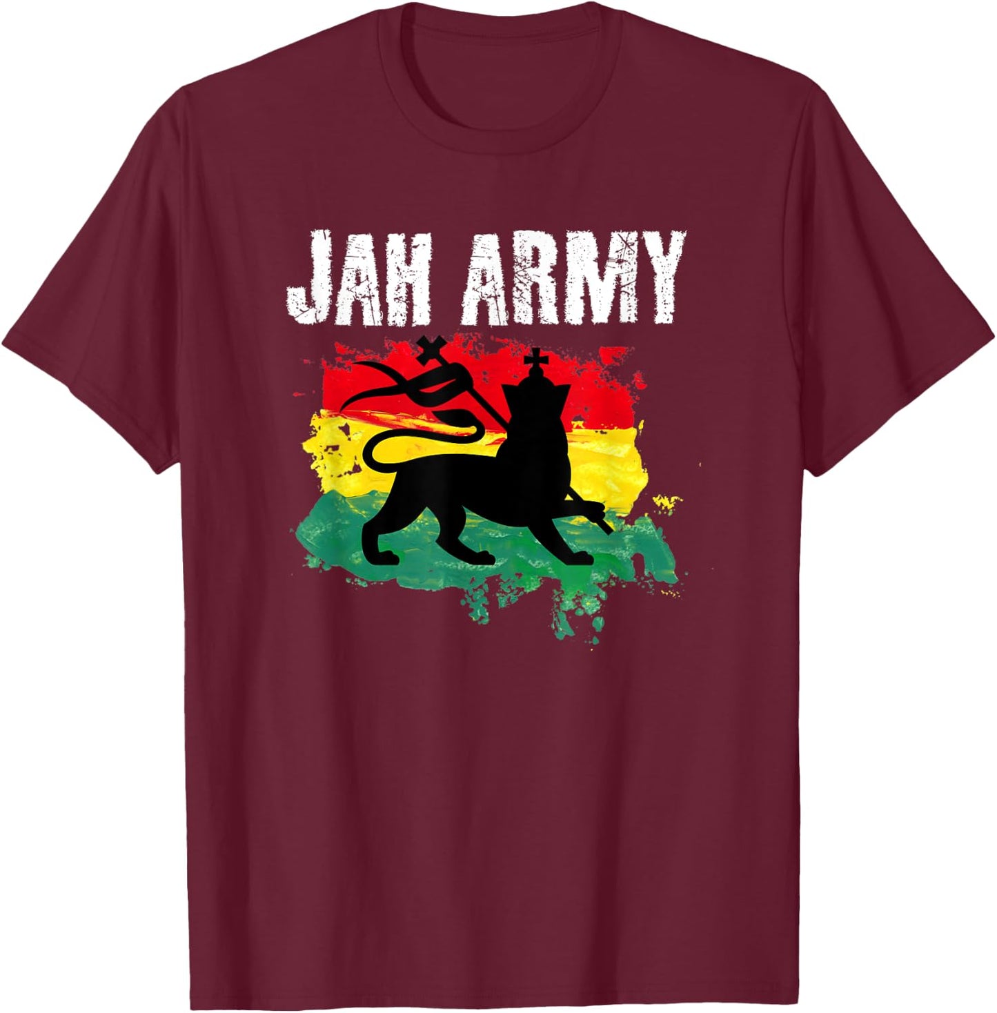 Jah Jah Army Rastafarian Clothing Jamaica Souvenir Reggae T-Shirt - T-Shirt | Maroon