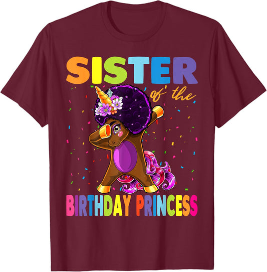 Dabbing Unicorn Afro Sister of the Birthday Princess T-Shirt - T-Shirt | Maroon