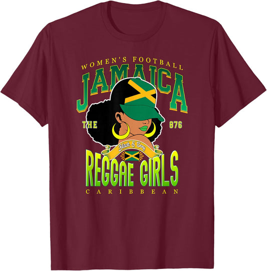 Kingston Reggae Girls Black & Sexy Afro Pride Design T-Shirt - T-Shirt | Maroon