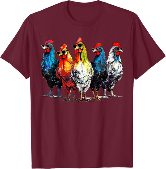 Cool Rooster Wearing Sunglasses Farmer Retro Farm Animals T-Shirt - T-Shirt | Maroon