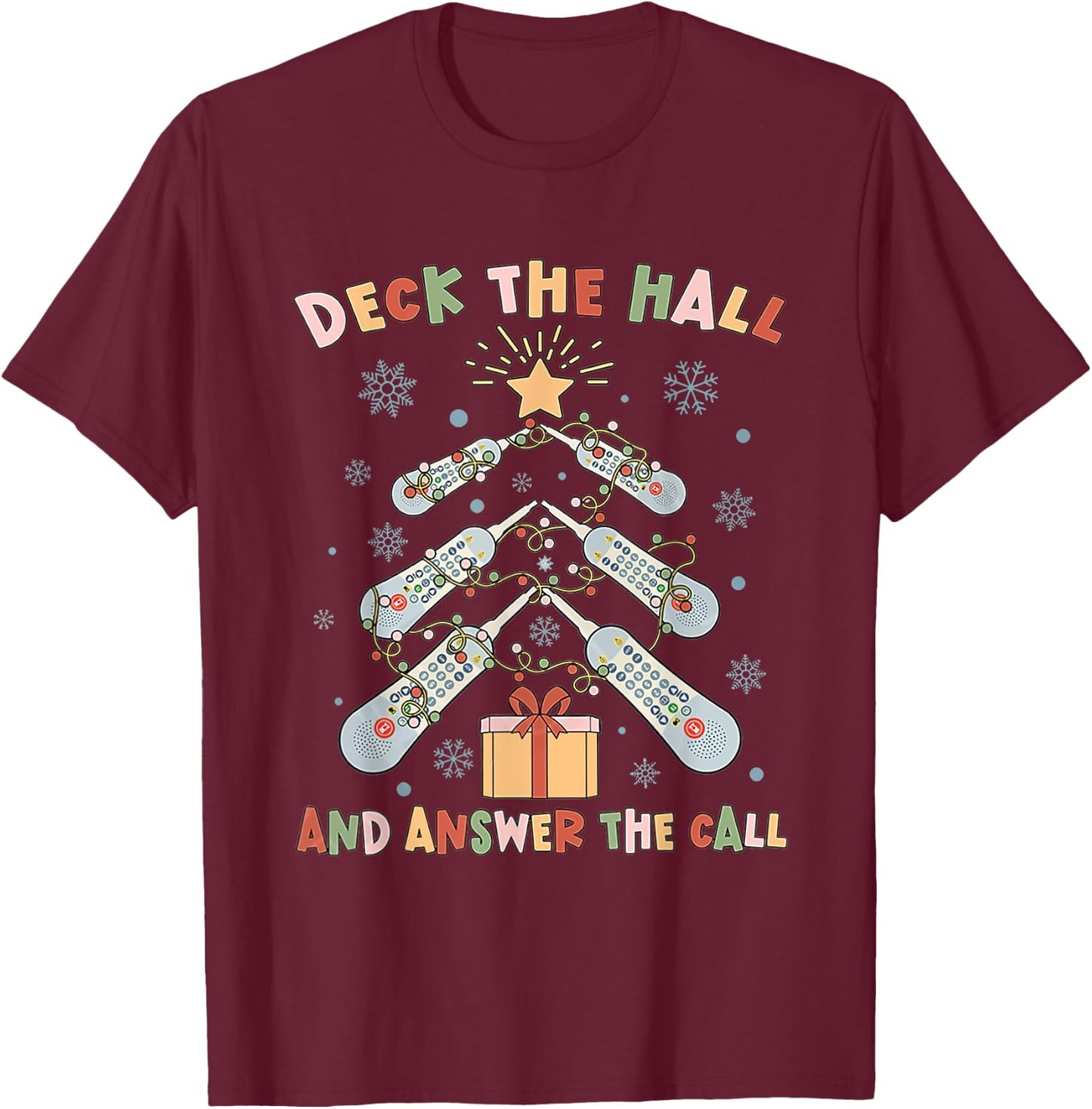 Women Christmas ICU Nurse Call Light Telemetry Healthcare T-Shirt - T-Shirt | Maroon