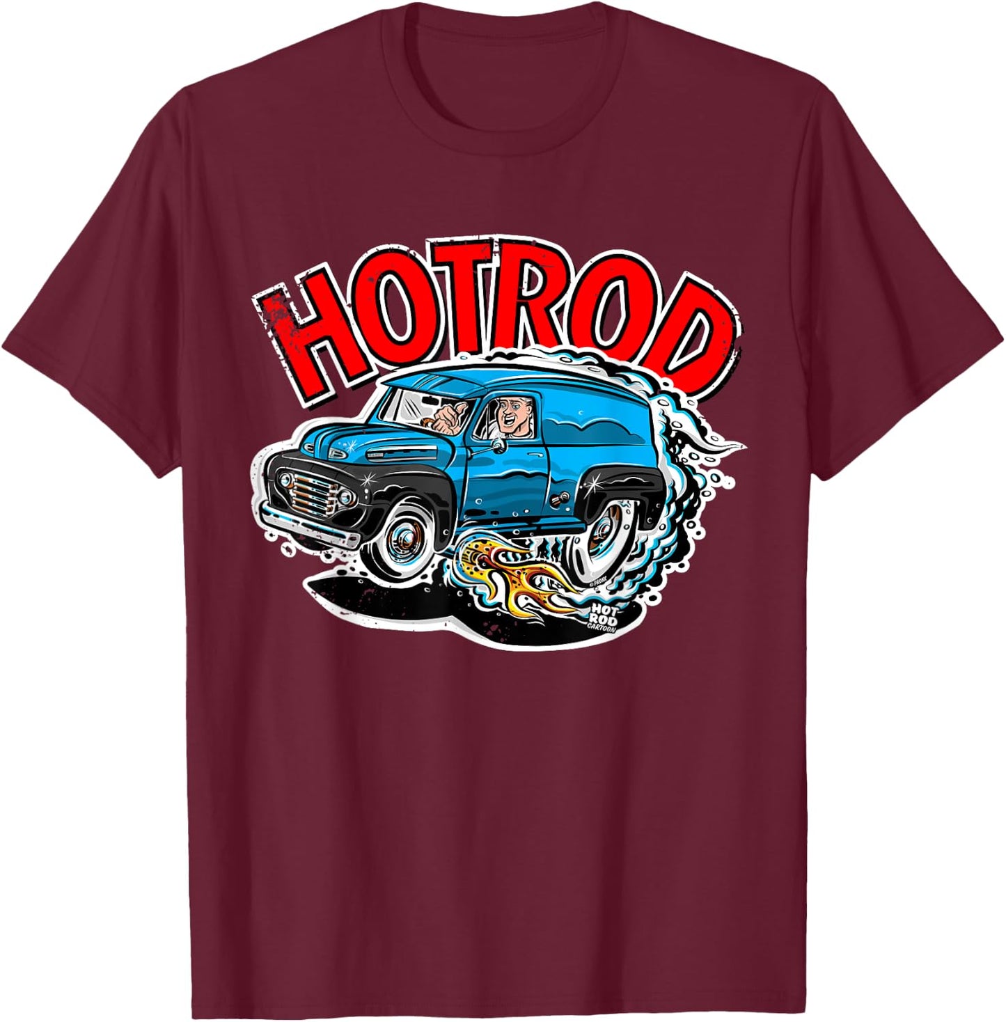 Hot Rod Blue Panel Truck Cartoon Vintage style T-Shirt - T-Shirt | Maroon
