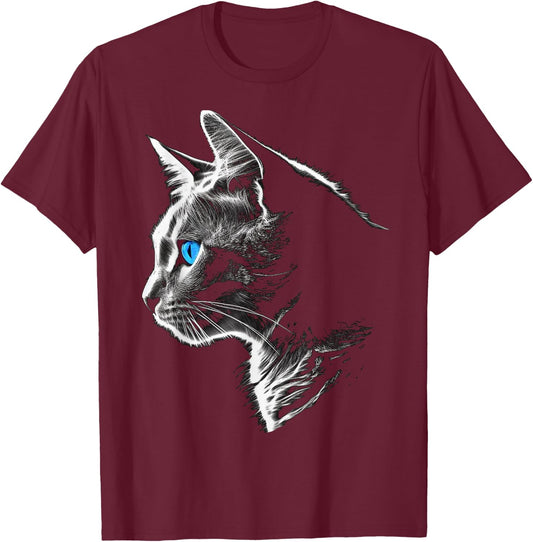 Cat Blue Eyes - Pet Animal Art Cat Women Kids T-Shirt - T-Shirt | Maroon