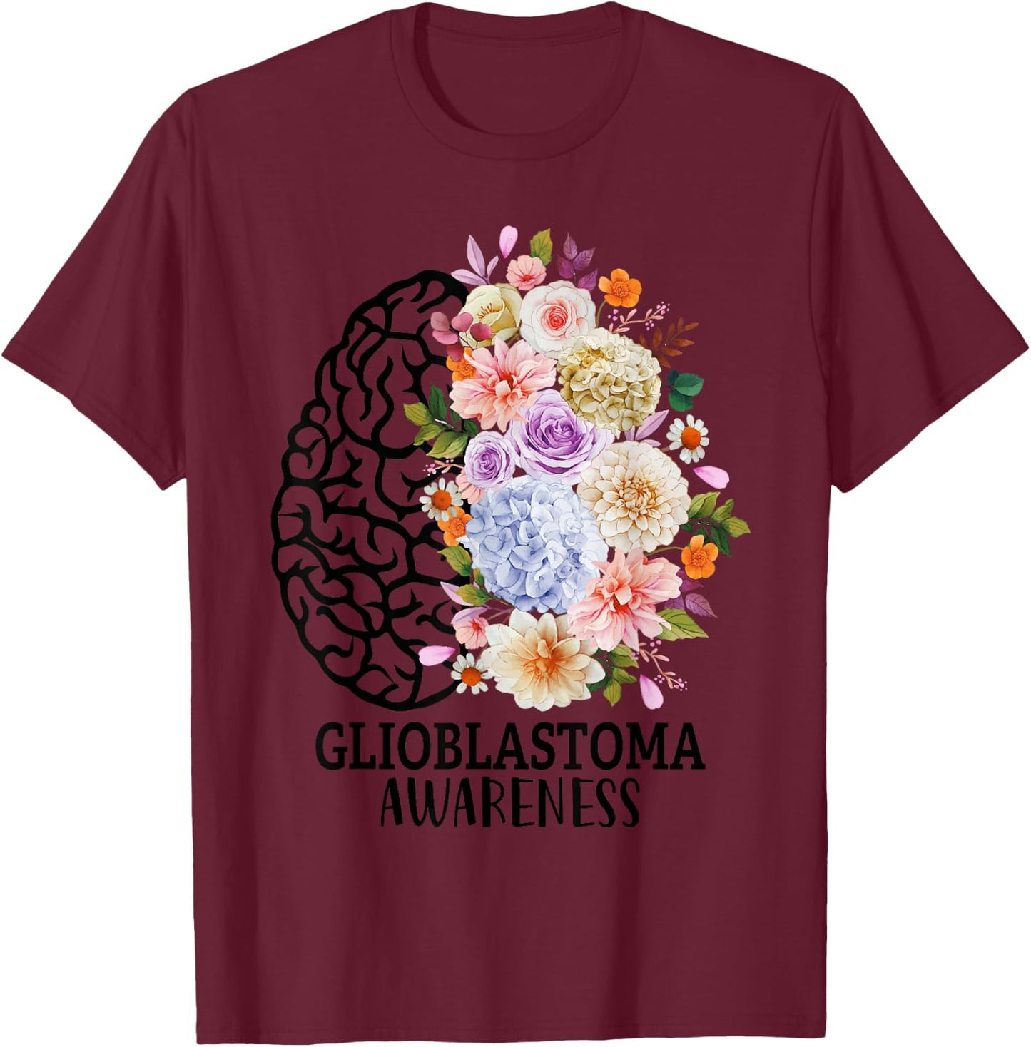 Floral Glioblastoma Awareness Month Brain Cancer Go Gray T-Shirt - T-Shirt | Maroon