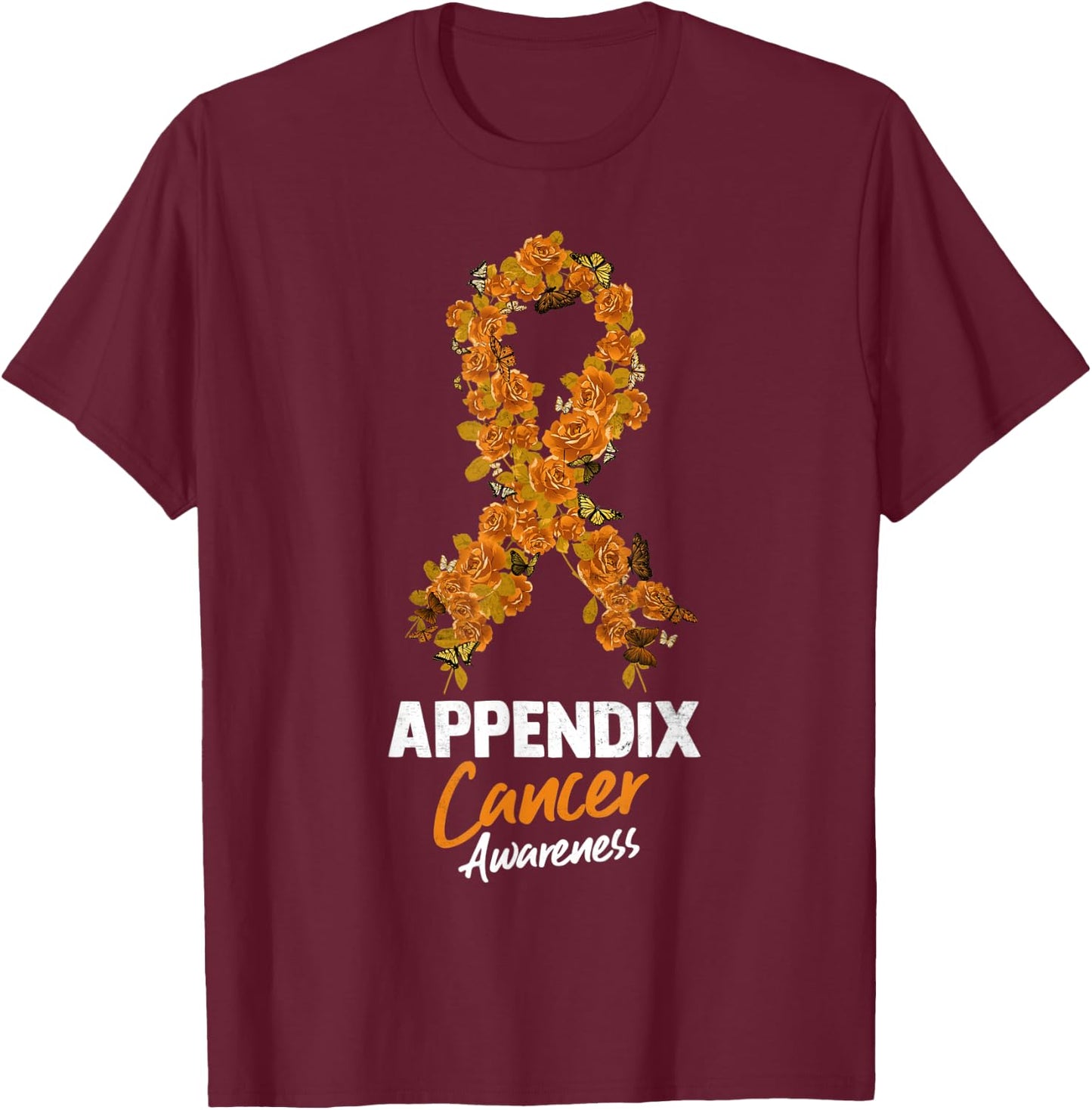 Amber Ribbon Appendix Cancer Awareness T-Shirt - T-Shirt | Maroon
