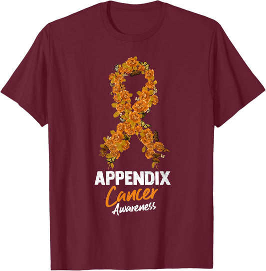 Amber Ribbon Appendix Cancer Awareness T-Shirt - T-Shirt | Maroon