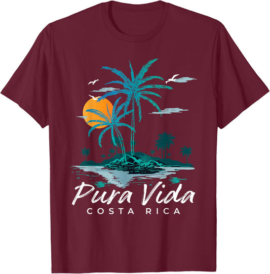 Costa Rica Pura Vida Shirt Retro Costa Rica Shirt Pura Vida T-Shirt - T-Shirt | Maroon