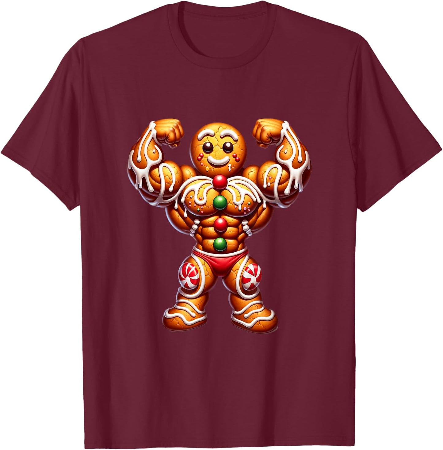 Fitness X-Mas Holiday Bodybuilding Men Women -Adult Black Cartoon Holiday Workout Small T-Shirt - T-Shirt | Maroon