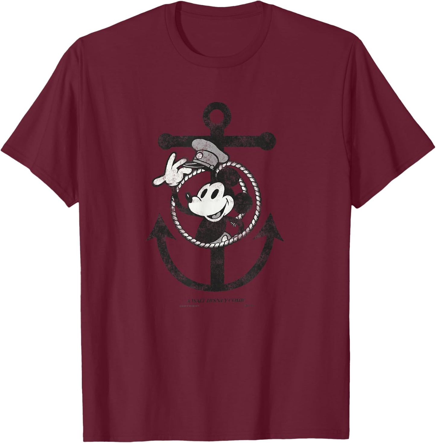 Disney 100 Mickey Mouse Steamboat Willie Anchor D100 Small T-Shirt - T-Shirt | Maroon