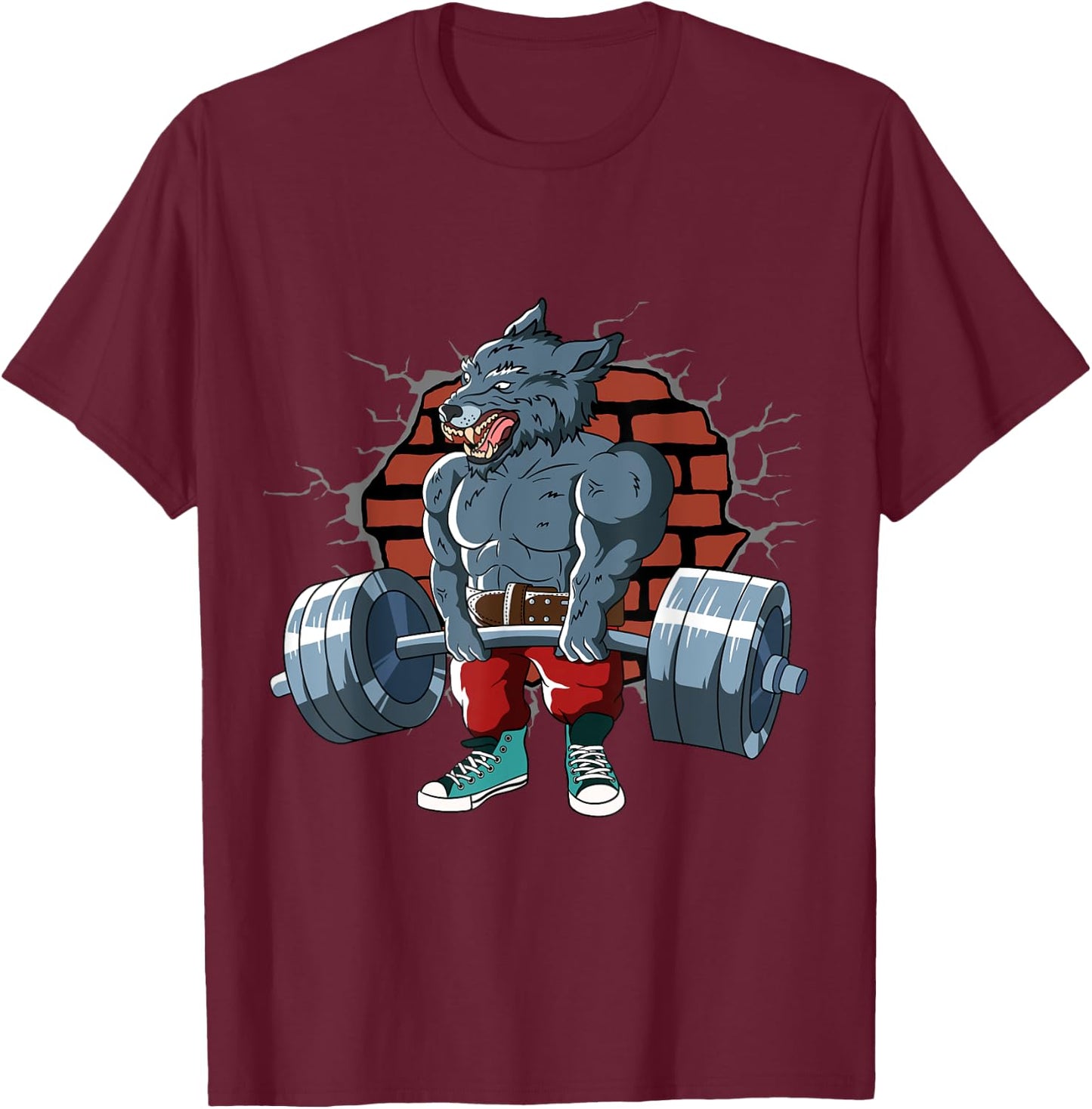 Fitness Alpha Wolf doing Deadlift Workout Training Gym T-Shirt - T-Shirt | Maroon